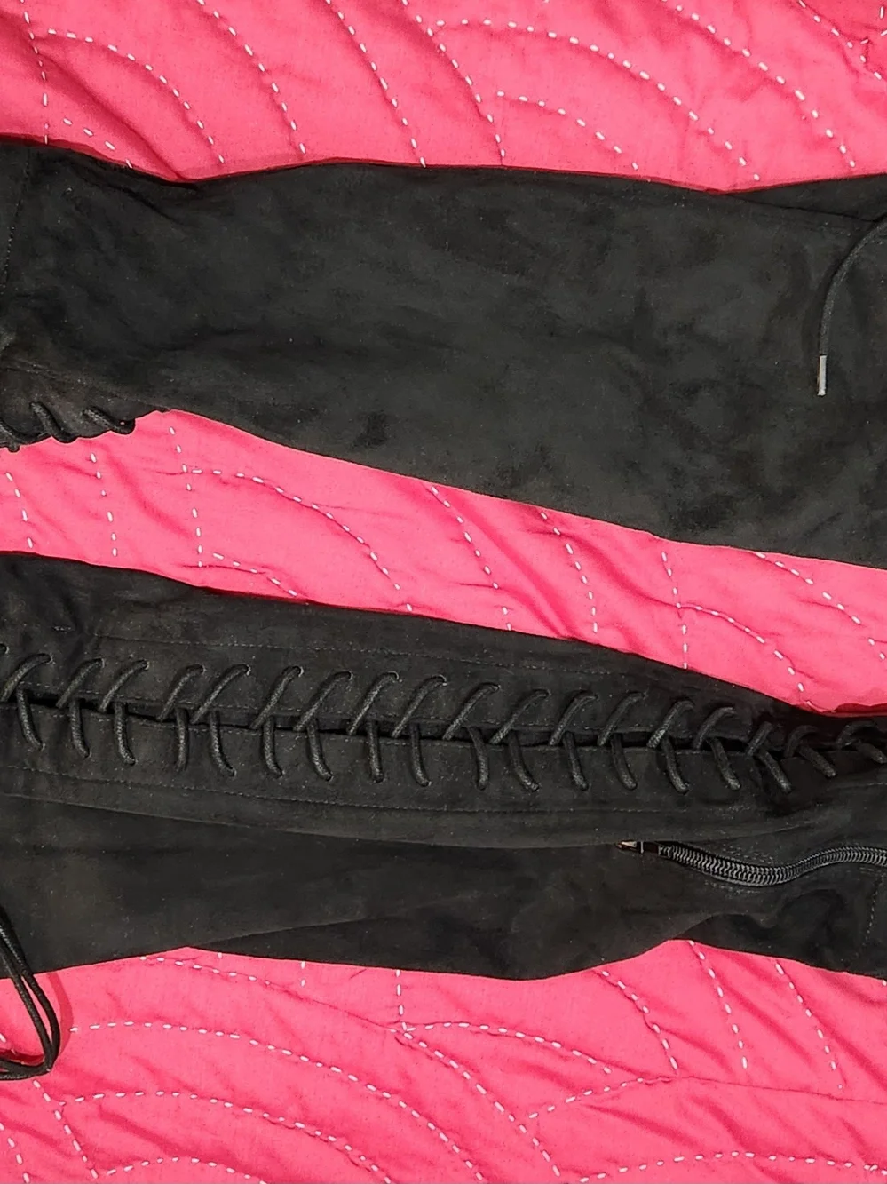 JustFab Black Over-the-Knee Lace-Up Heeled Boots